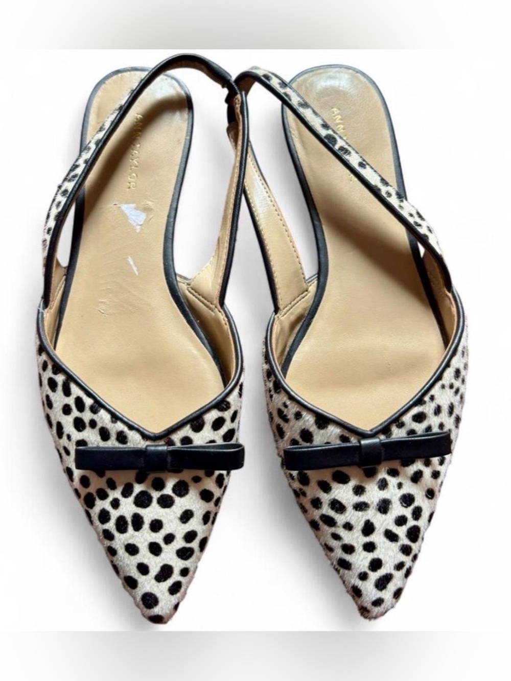Ann Taylor Dalmatian Calf Hair Bow Slingback Flats 5M